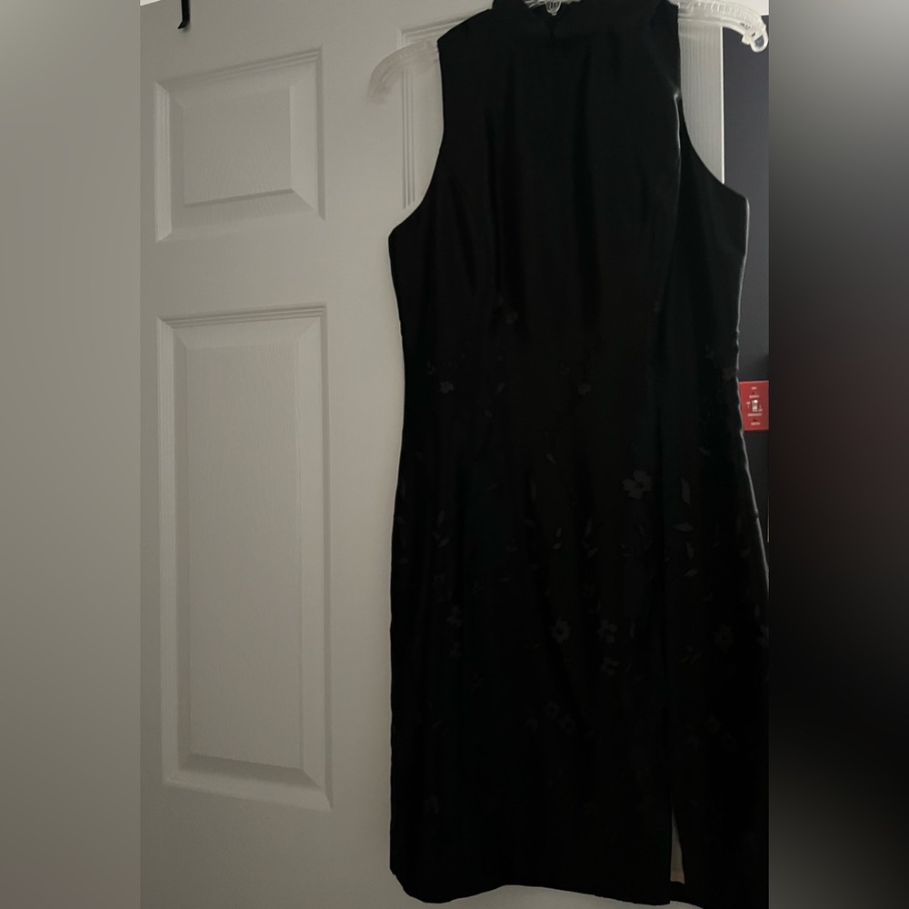 Mock neck satin floral dress